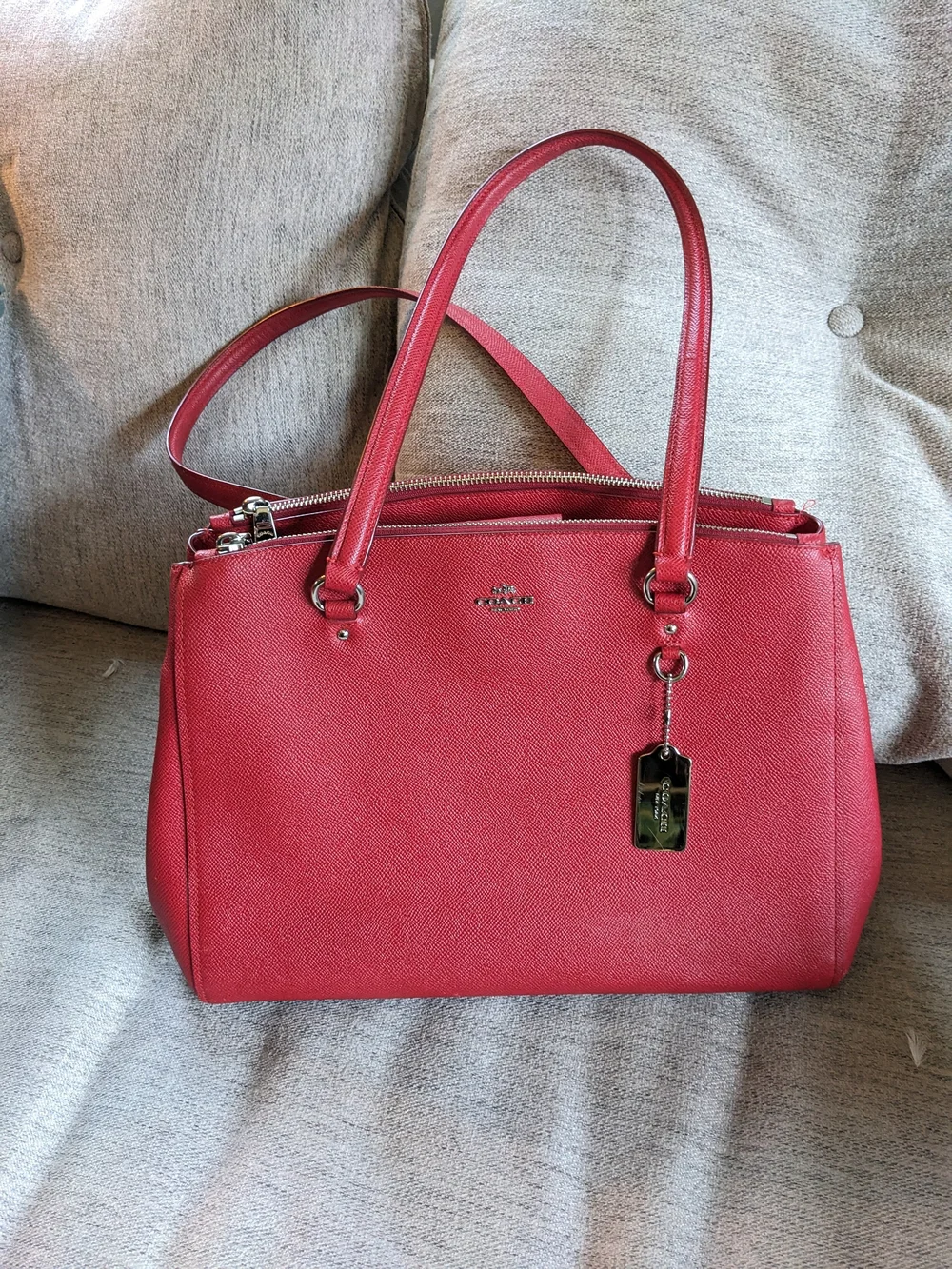 Coach Red Leather Satchel with Tag and Dual Handles